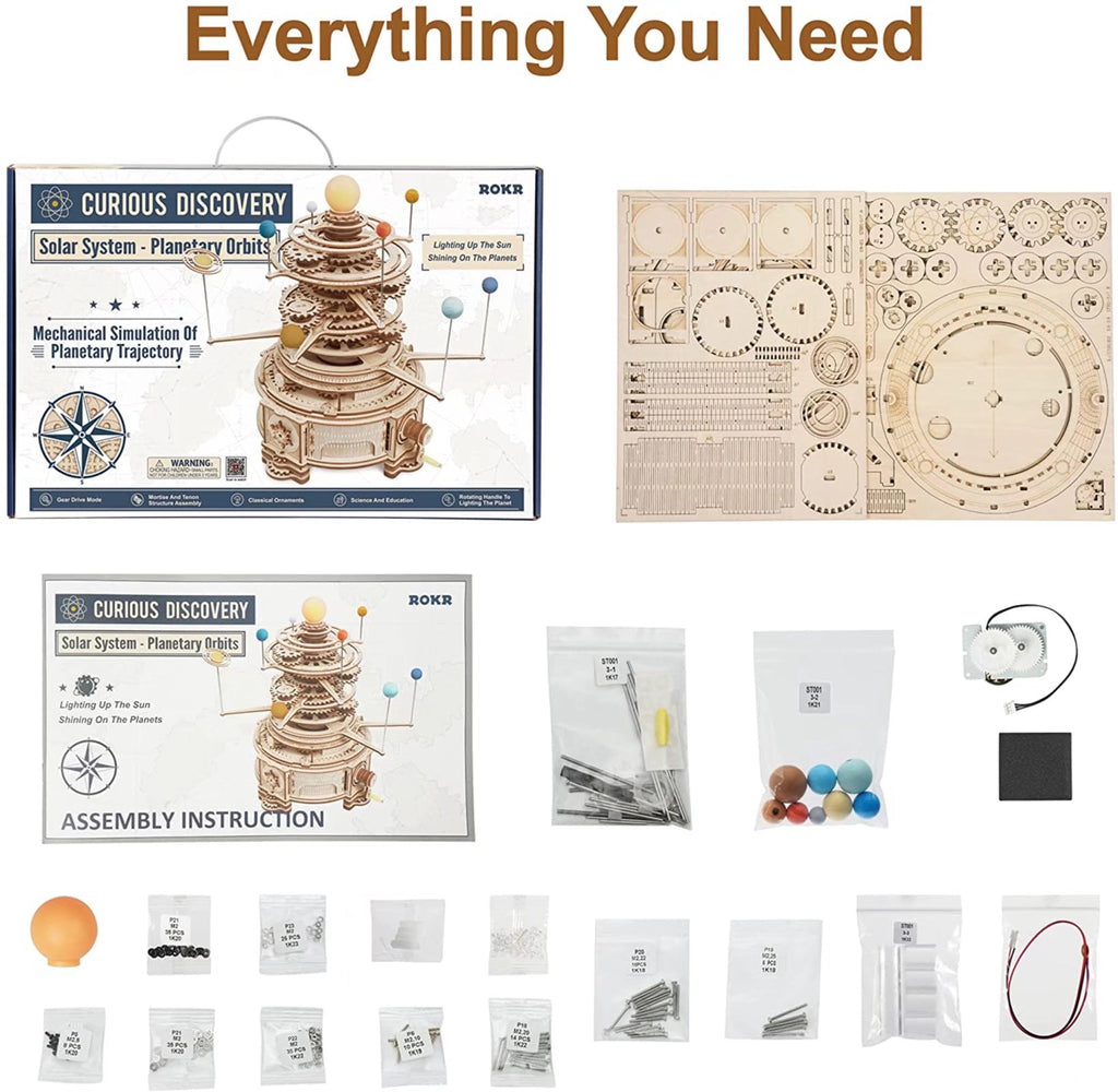 ROKR 316 Pieces 3D Wooden Puzzle Orrery Solar System Model Kit Crafts Desk Decor Gift for Adults Teens