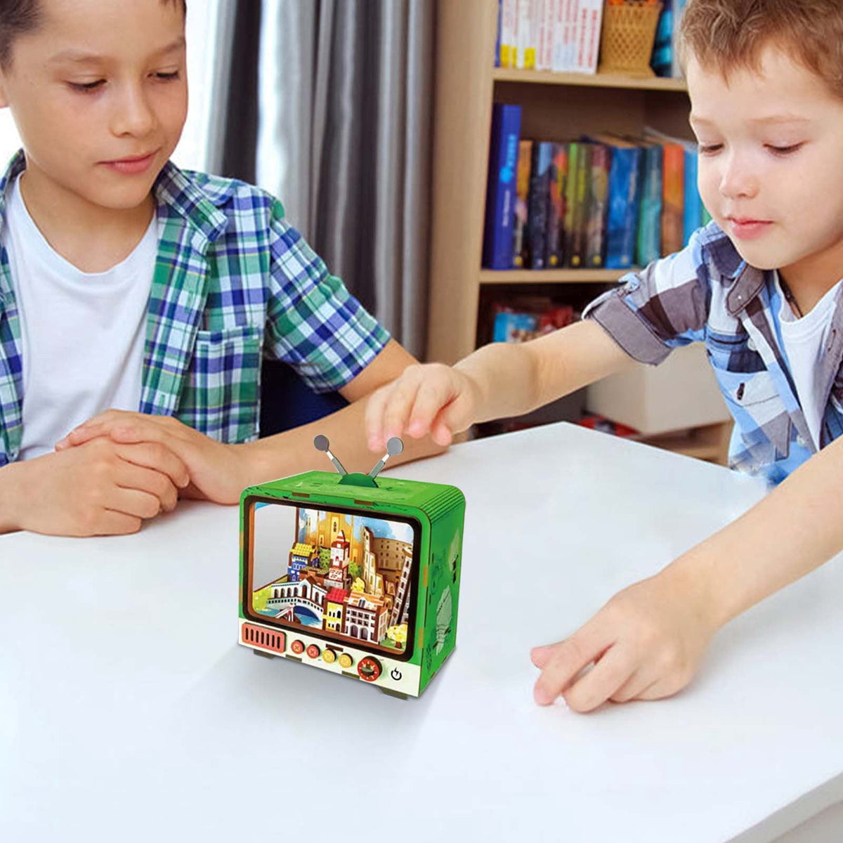 Yardvibe CityVision 3D Wooden Building Puzzle, TV-Shaped 3D Wooden Puzzle with LED Lights & Street View Inside, DIY Craft Model Kit for Adults, Elegant Home Decor & Creative Gift (Japan)