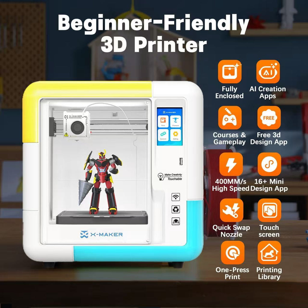 AOSEED 3D Printer for Kids Educational Toy, AI Design Apps, Safe Enclosed, Gift for Kids, AI Printer + 4 Filaments + Toy Pack