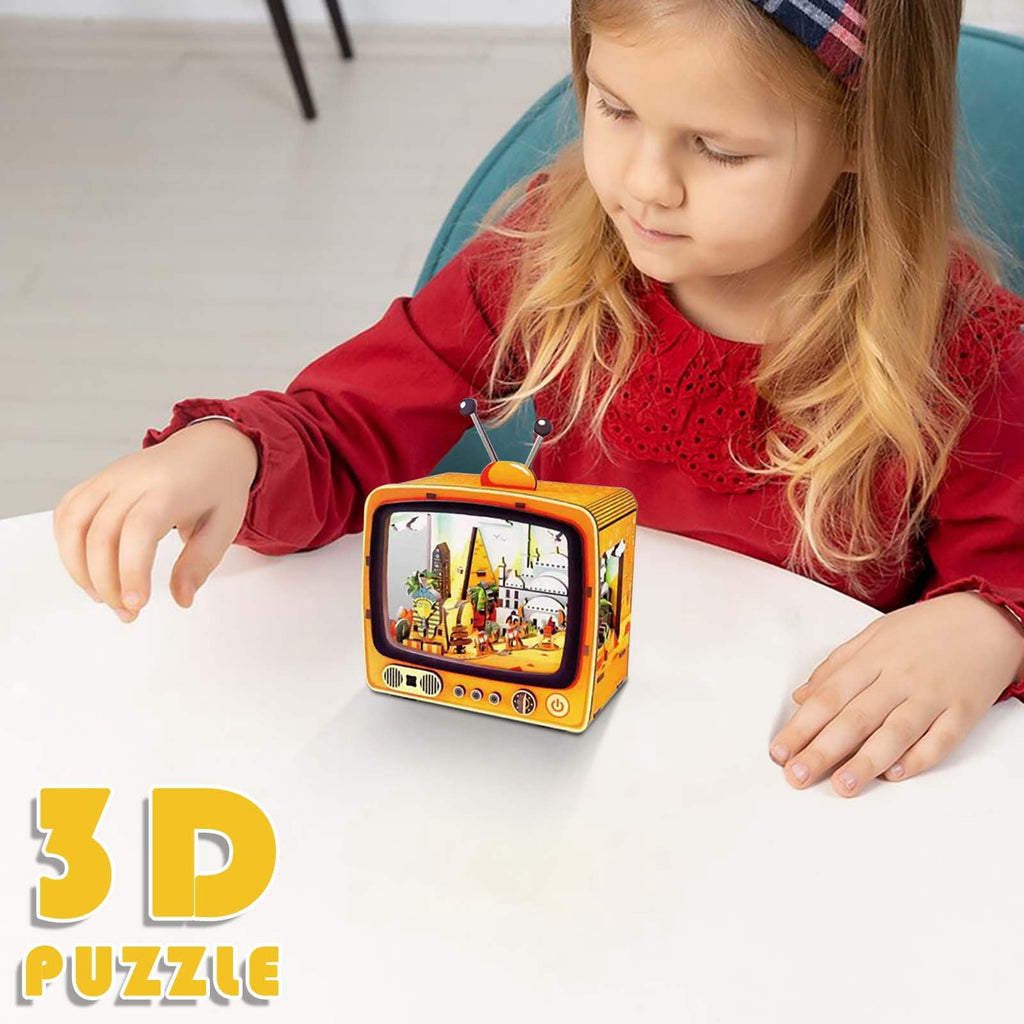 Yardvibe CityVision 3D Wooden Building Puzzle, TV-Shaped 3D Wooden Puzzle with LED Lights & Street View Inside, DIY Craft Model Kit for Adults, Elegant Home Decor & Creative Gift (Japan)