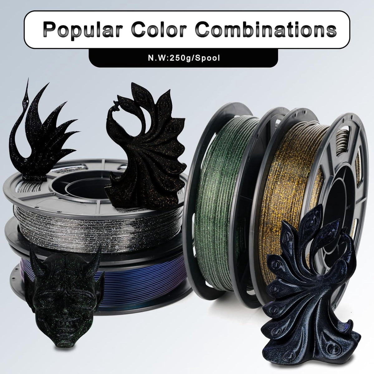3D Printer Filament Galaxy PLA Filament 1.75mm, 3D Printing Filament Bundle, Multi Color Filament Glitter 250g * 4 Color Pack