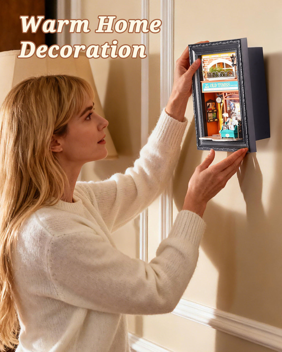 Robotime 3D Wooden Puzzle, Wall-Mountable Tiny Home Creative Frame, DIY Dollhouse Building Set with LED for Home Decor, Christmas Birthday Gifts for Adults Teens(Old Times Bookstore)