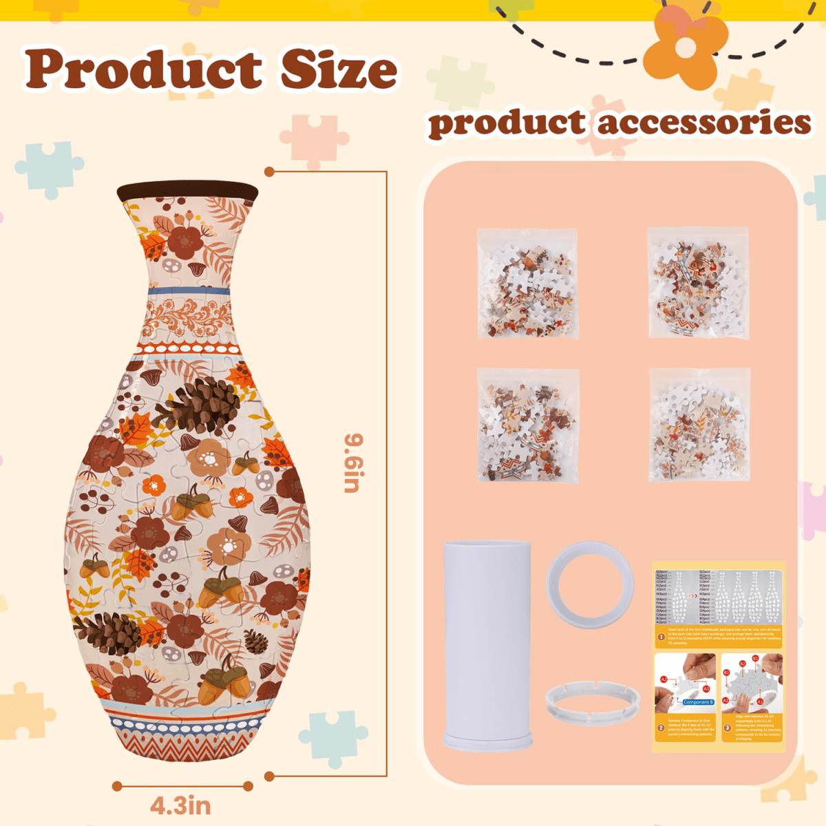 3D Puzzle Vase with 160 3D Jigsaw Puzzle Pieces for Adults & Kids Flower Arrangement Home Decor