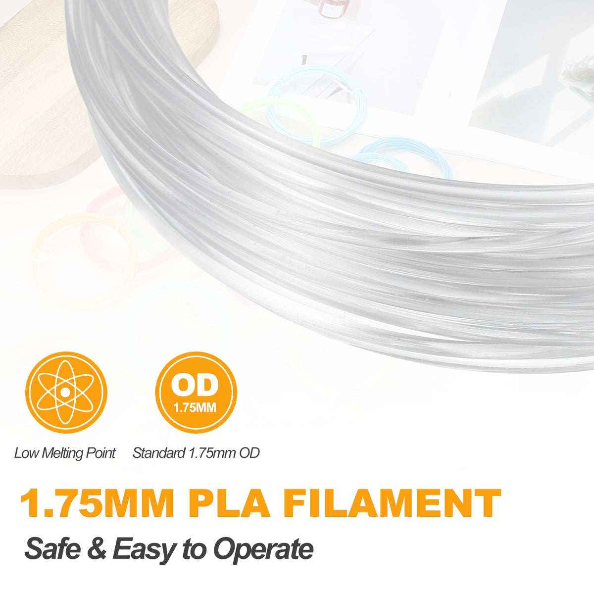 Uxcell 2 Pcs 3D Pen Filament, 1.75mm Dia 33ft Length PLA 3D Printing Pen Filament Refills for 1.75mm 3D Printing Pen, Transparent