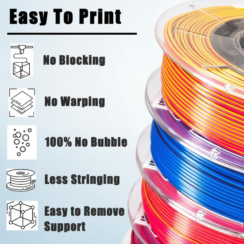 Premium Silk Tri-Color PLA 3D Printer Filament, 1.75mm, 1 kg (2.2 lb)Spools, Blue-Green-Gold Color