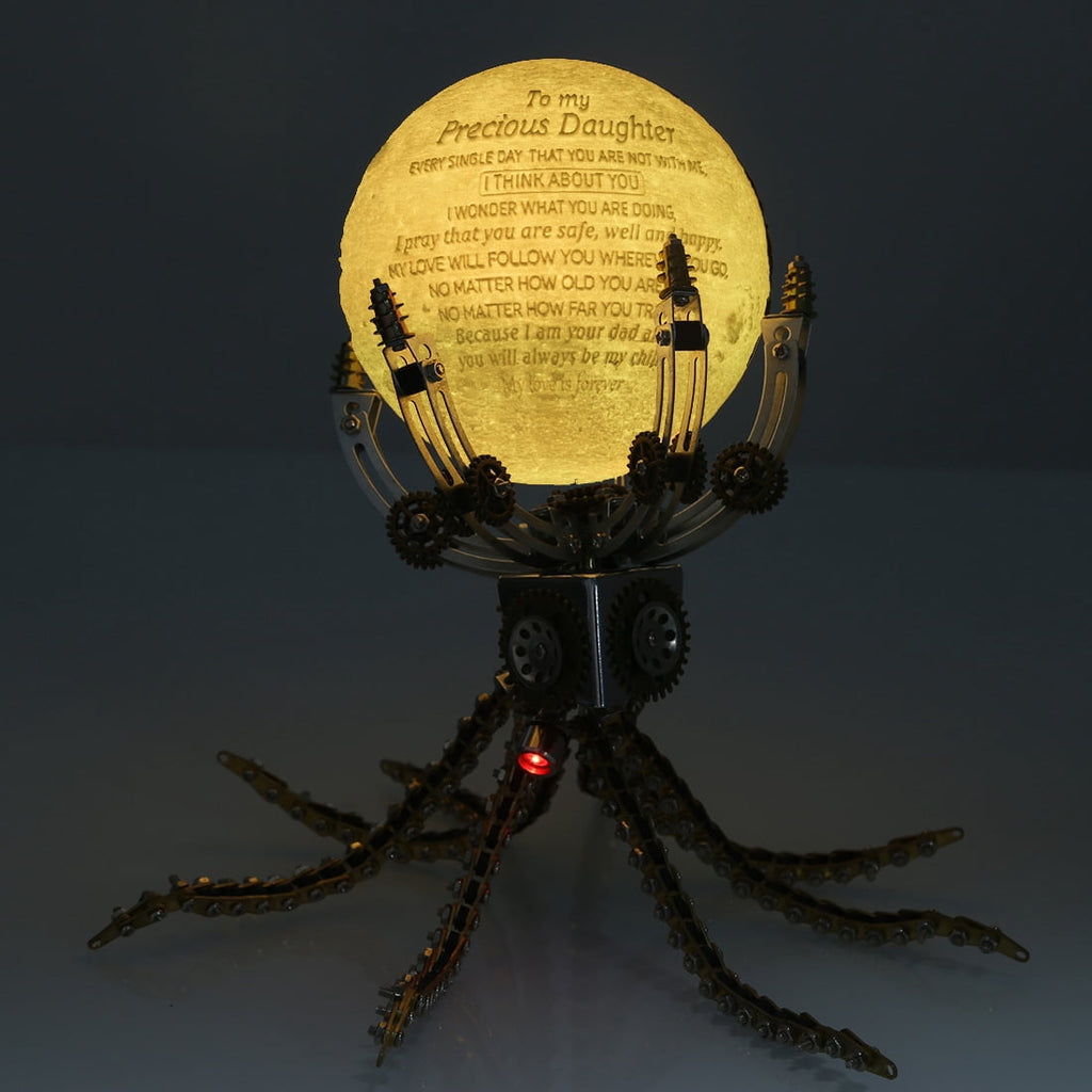 Mechanical Octopus 3D Metal Model Kit with Moon Lamp, Touch 3 Colors, Customizable Steampunk Puzzle & Desk Light, Perfect Room Decor and Gift Choice