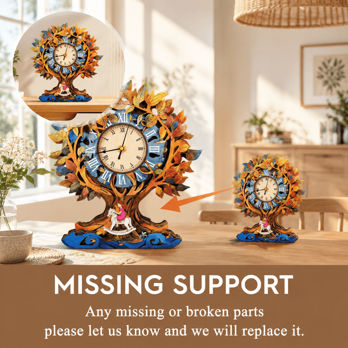 Wooden House Clock 3D Puzzle DIY Mechanical Clock Kit for Adults Teens