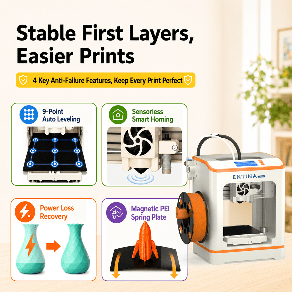 Entina 3D Printer Tina2C, Auto Leveling App Control Quiet for Kids Beginners STEM DIY
