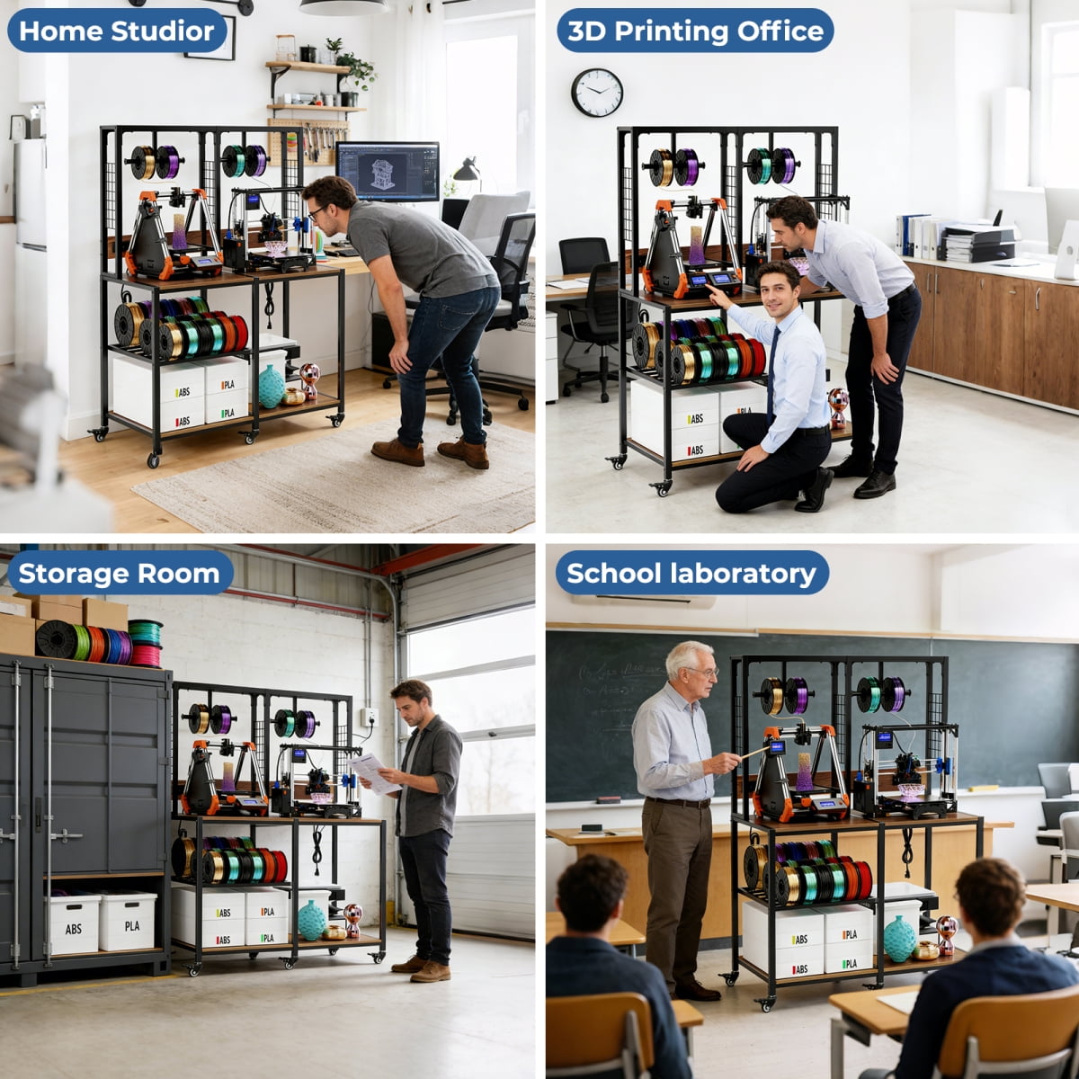 YANGXUN 3D Printer Stand with Filament Storage Built in Power Panel Open Frame Heavy Duty Metal Workstation for Home and Office