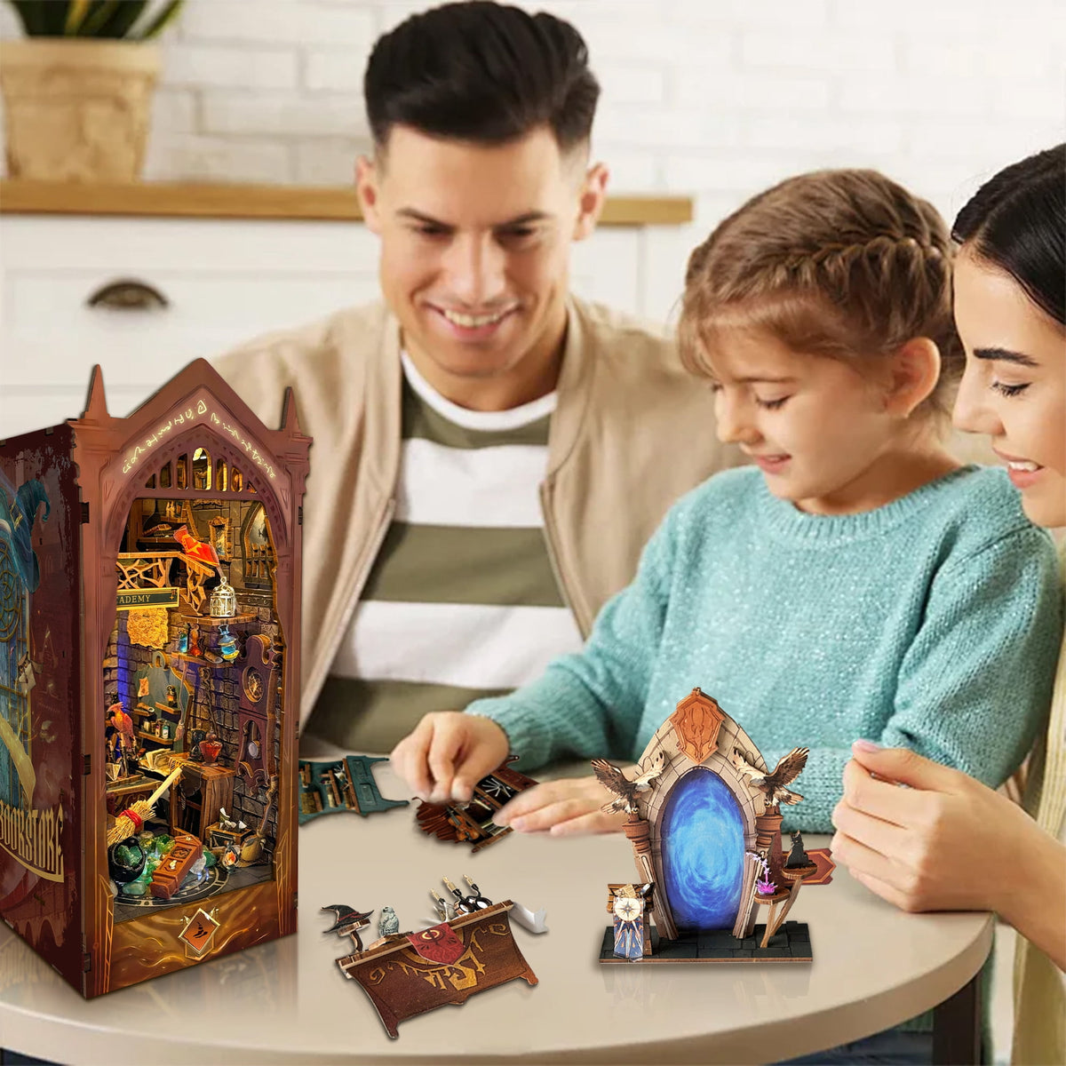 Strucwood DIY Book Nook Kit Magic Academy: 3-Color LED, Remote Control & Dust Cover, 3D Wooden Puzzle Gift for Adults（SQ-38）