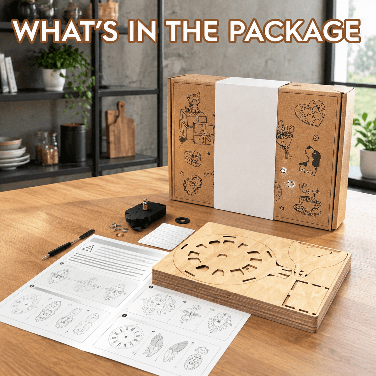 Wooden House Clock 3D Puzzle DIY Mechanical Clock Kit for Adults Teens