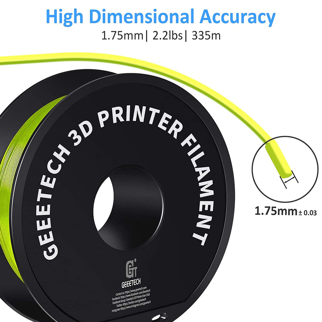 GEEETECH 3D Printer PLA Filament 1.75mm,1kg Spool (2.2lbs),Dimensional Accuracy +/- 0.03mm,Apple Green