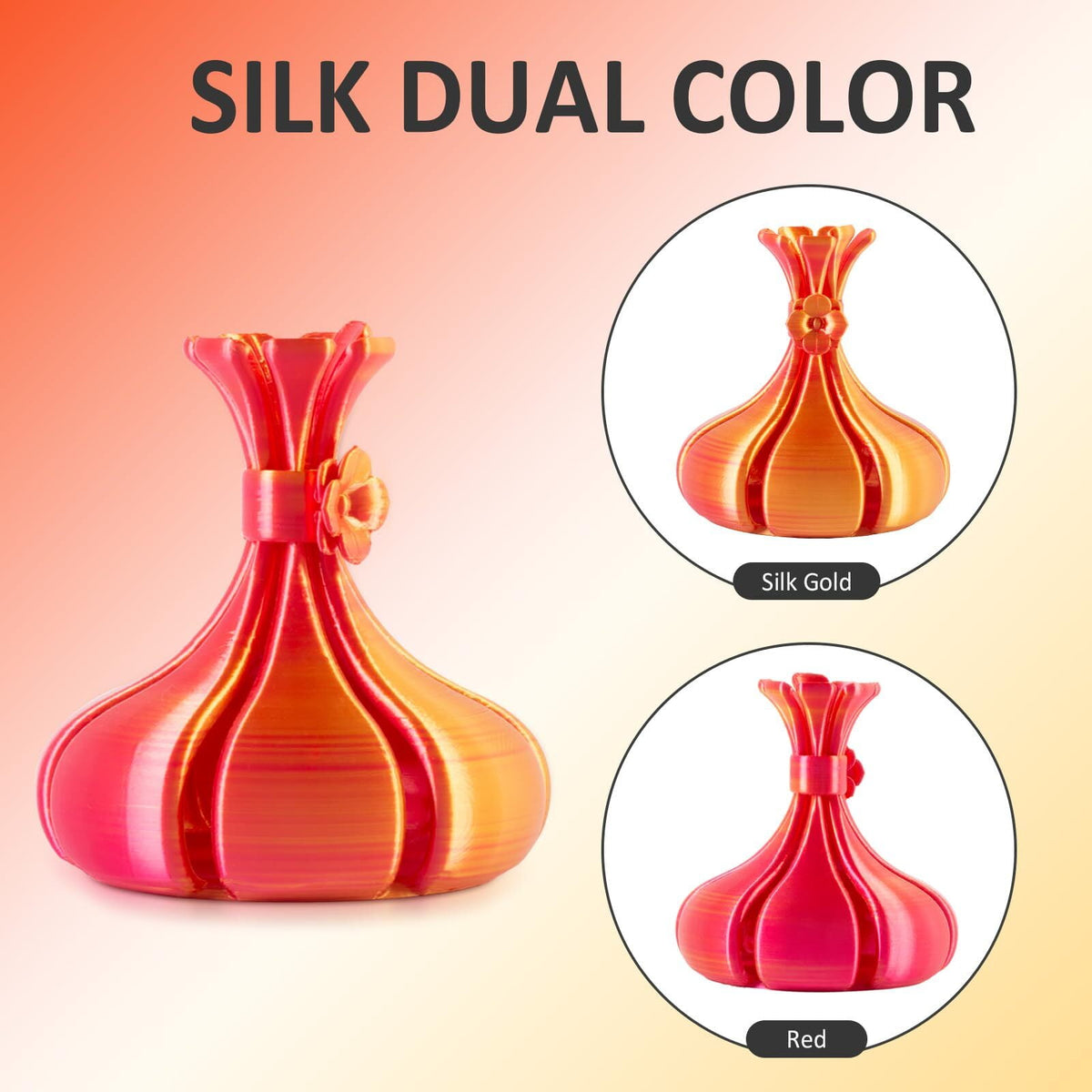 Geeetech Anti-silk type 3D Printer PLA Filament 1KG Toughness Enhanced Filament with 1.75mm Dimensional Accuracy +/-0.03mm, 1080 Feet per Roll, Vacuum Packaging Two-tone gold copper