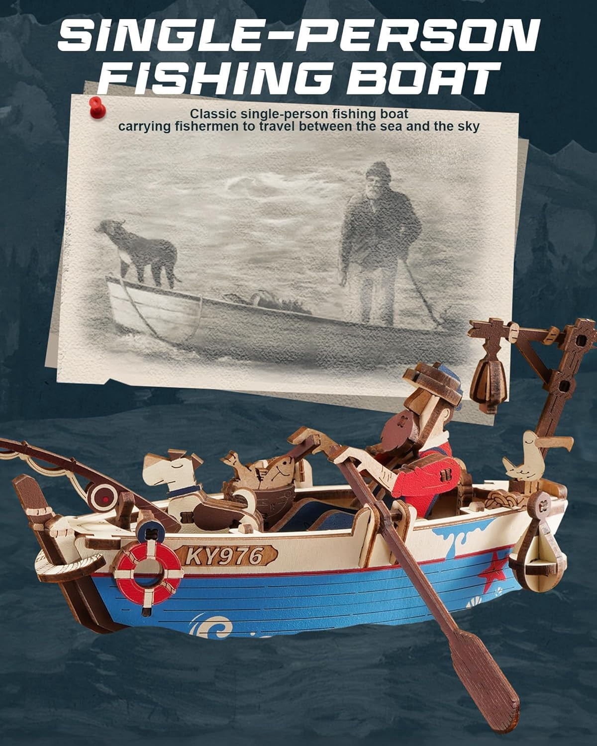 3D Wooden Puzzles for Adults,Gravity Swing Ocean Fisher Model kit, 161Piece 3D Puzzles for Adults