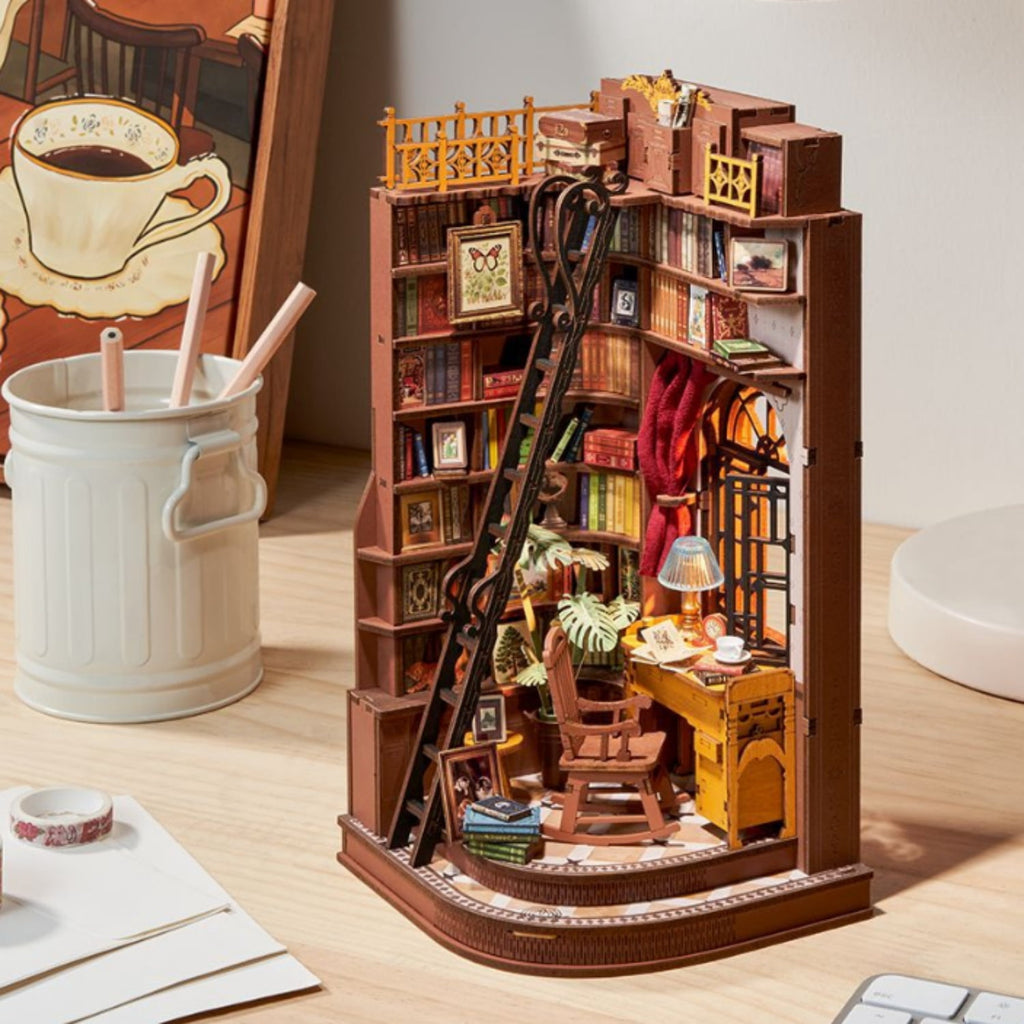 Downton Abbey Bookstore Book Nook Kit, 3D Wooden Puzzle DIY Miniature Downton Study Dollhouse