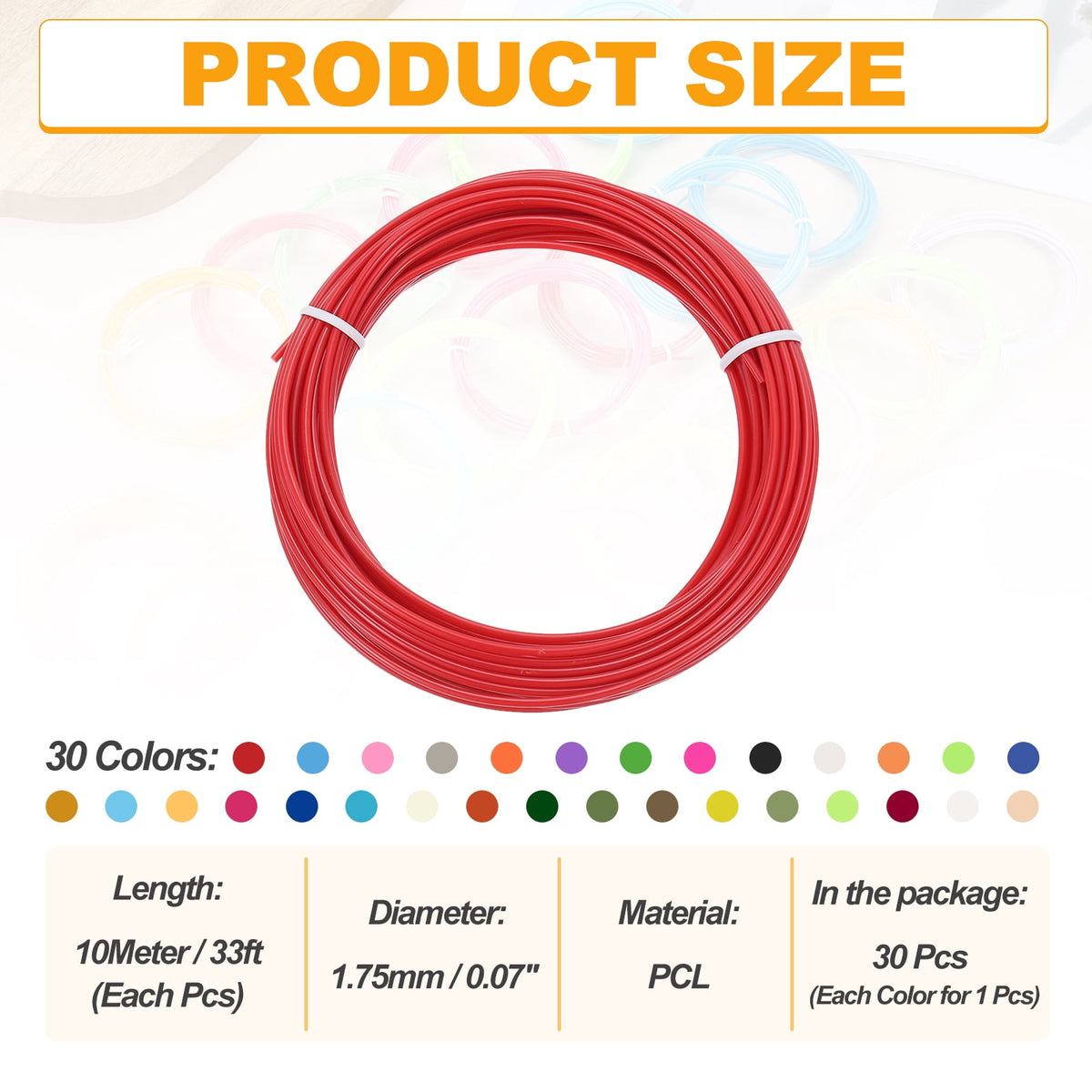 Uxcell 30 Colors 3D Pen Filament, 1.75mm Each 33FT, Total 990FT PCL Filament Refills Low Printing Temperature for 3D Drawing Pens