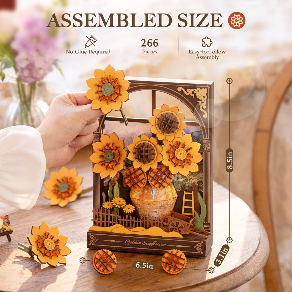 ROBOTIME Water Lily 3D Puzzle Building Set with LED, Wooden Flower Model Craft Kits for Adults to Build, Hangable DIY Construction Art Painting Wall Decor, Gifts for Adults Teens