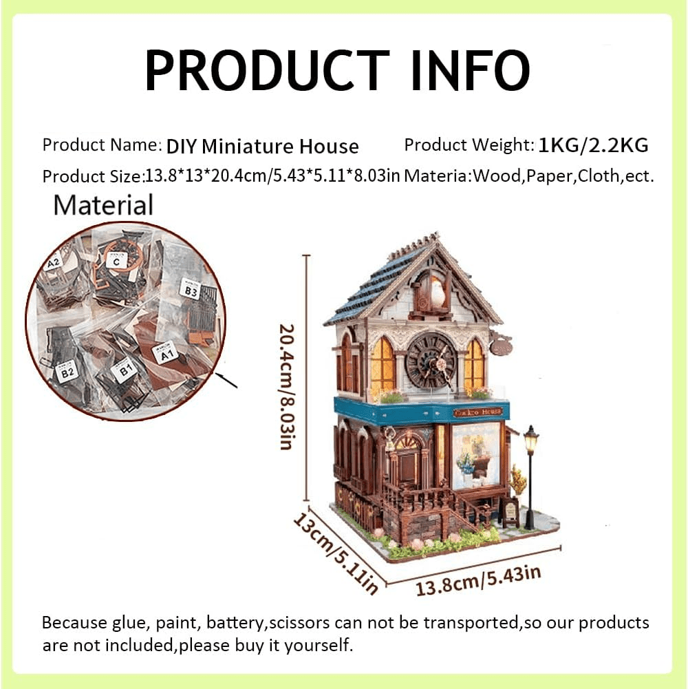 DIY Book Nook Kit,3D Wooden Puzzles - Miniature Cuckoo Clock House Kit, DIY Wooden Building Set for Adults and Teens, Mini Model Kit with 3-Mode Touch Switch - Cuckoo House