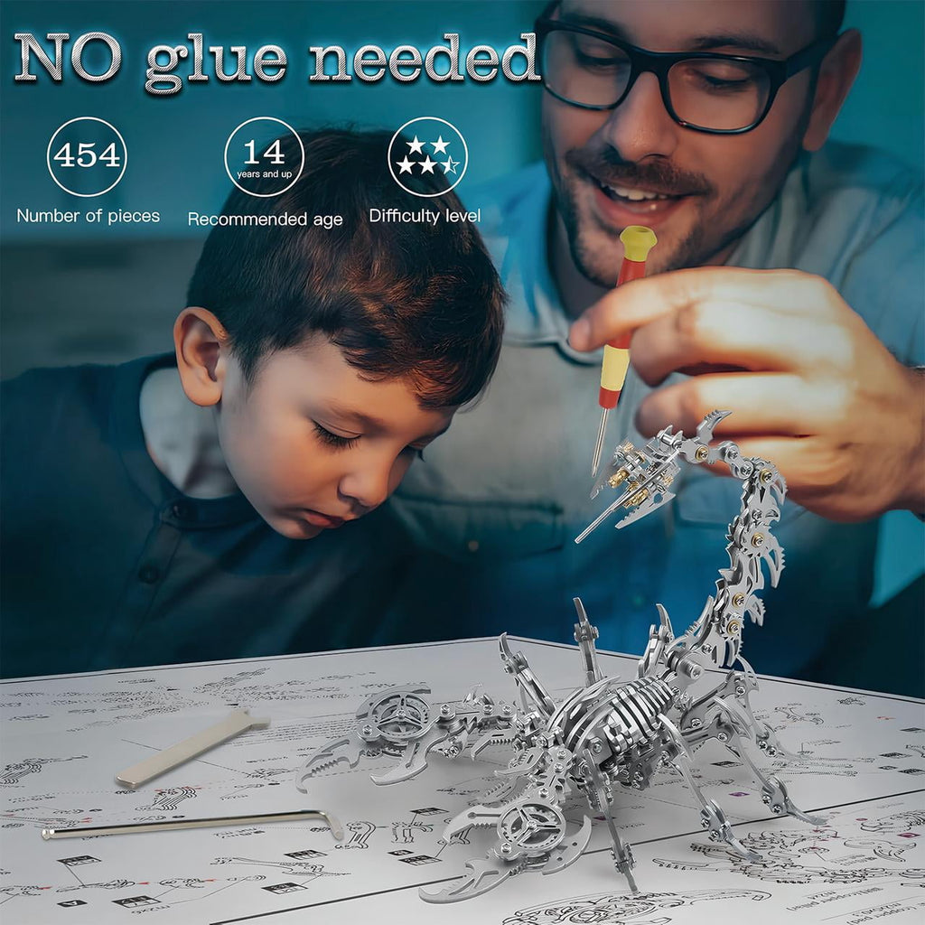 Metalkitor Scorpion 3D Metal Puzzle Kit - 454 Pcs, Mechanical Model for Adults/Teens, Golden, Ideal Gift & Decor