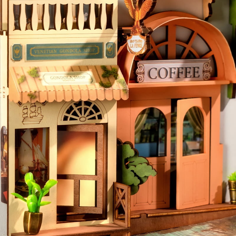 Rolife 3D Jigsaw Puzzle Wooden Model Building Kit Book Nook Romantic Venice Bookend Stand DIY Bookshelf Insert Decor Gift for Teen Adults
