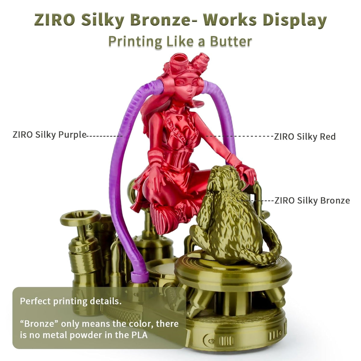 Ziro 3D Silk PLA Filament 1.75mm 1kg, Silver-Gray