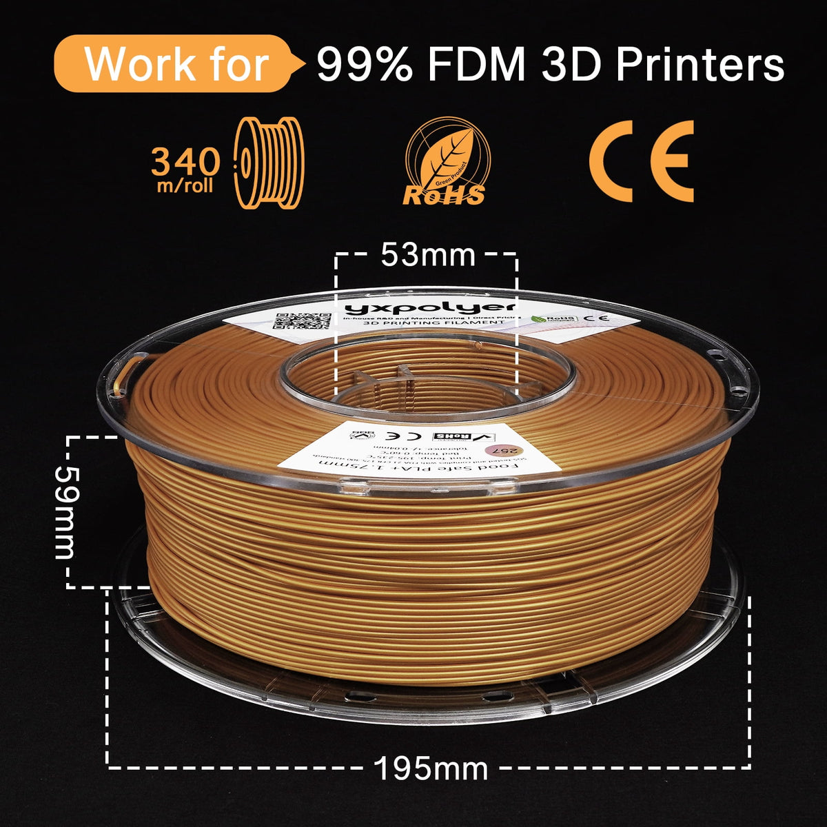 YXPOLYER PLA Filament Food Grade 1.75mm 1kg for 3D Printing, PLA+ Skin Flesh Tone 3D Printer Filament AMS-Compatible