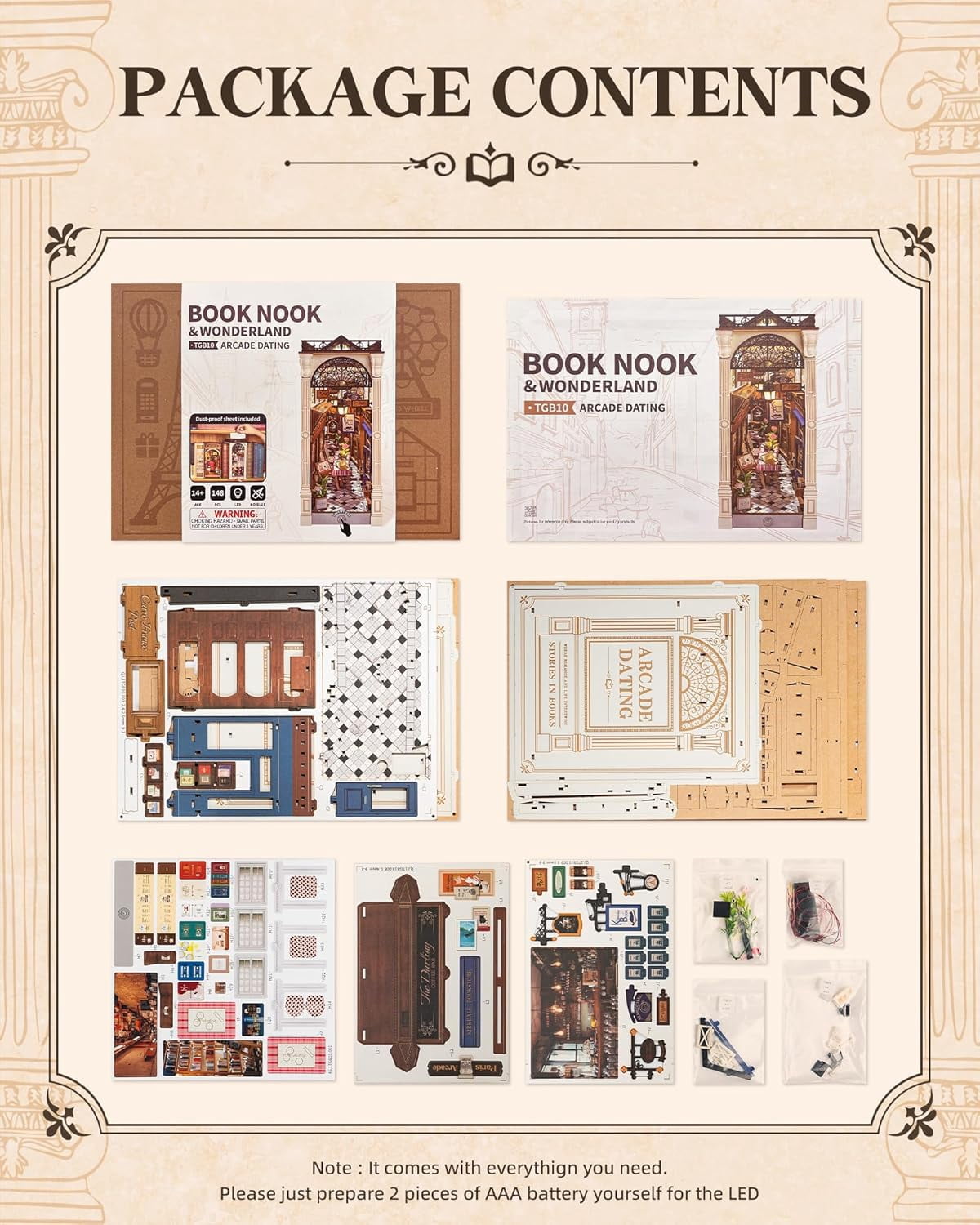 Robotime DIY Book Nook Wooden 3D Puzzle Miniature House for Adults- European Arcade Street Scene