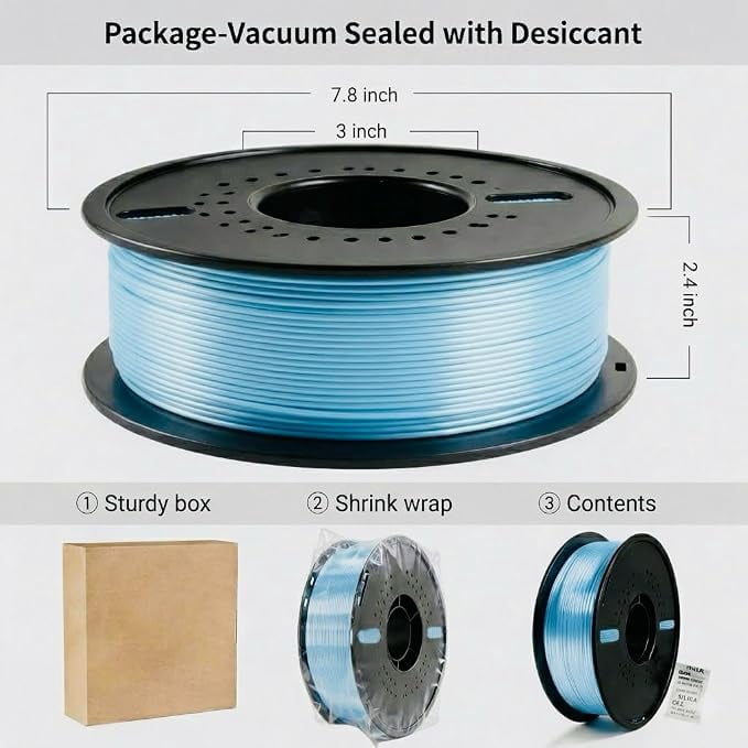 Silk PLA 3D Printing Filament 1.75mm 3D Printing Filament 1KG, Dimensional Accuracy ±0.03mm, Compatible with Most FDM 3D Printers, Blue