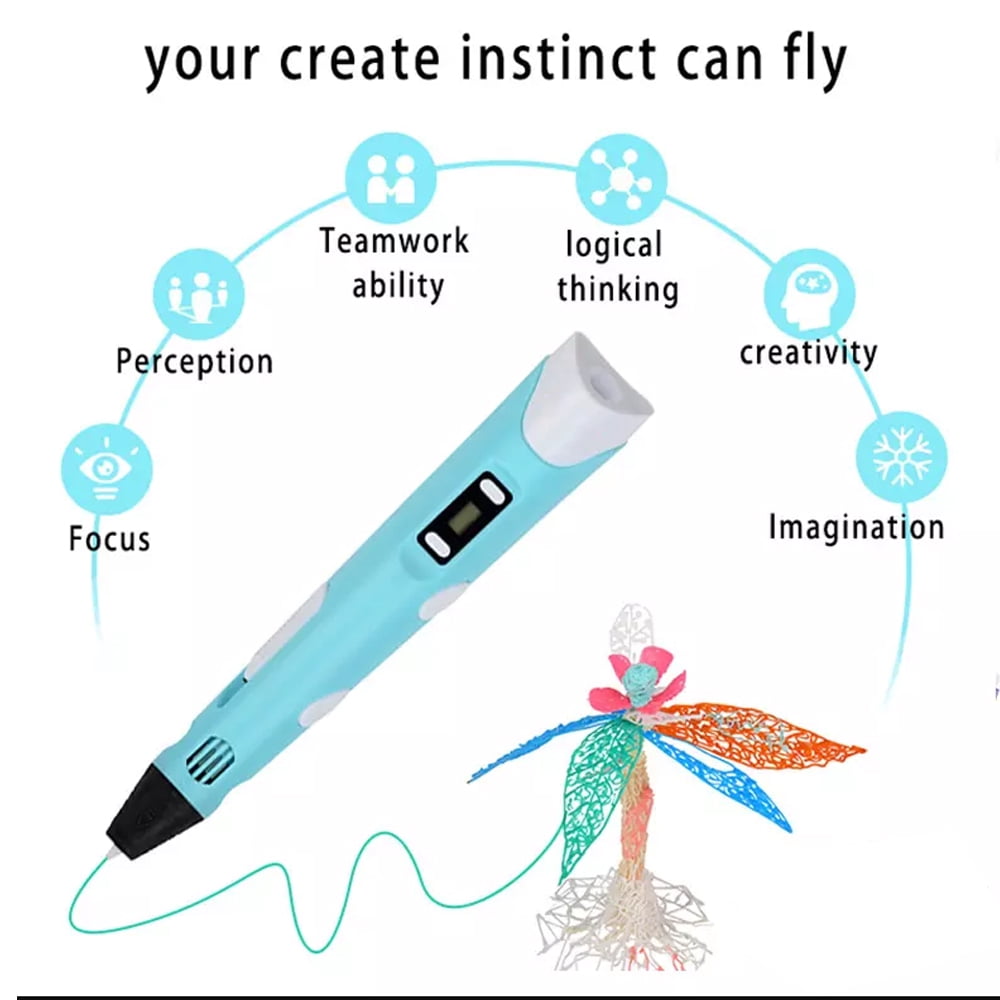 3D Printer Pen 3D Drawing Pen 3D Printing Toy W/ 6 Random Colors Filaments Pink Unbranded