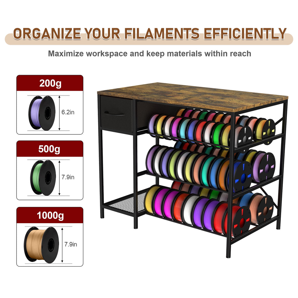 3D Printer Stand with Large Filament Storage – 4-Tier 3D Printer Filament Storage Rack with Drawer, Heavy Duty 3D Printer Table Desk for Home, Workshop, Office, Studio, Classroom, Garage