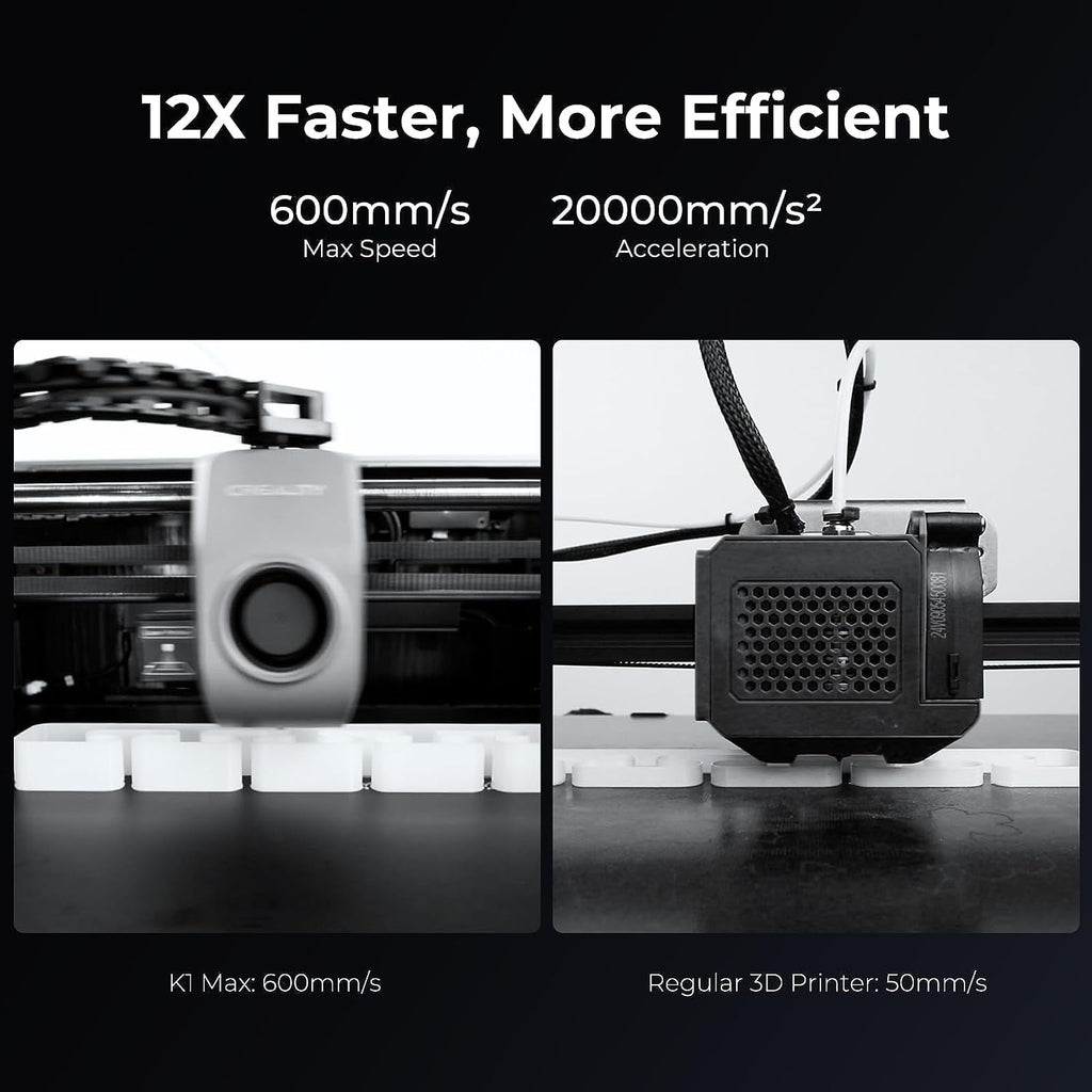 Creality K1 Max 3D Printer with 600mm/s High-Speed Fused Deposition Modeling 3D Printing Smart AI Function 300°C High-Temperature Nozzle Direct Extruder Auto Leveling Printing Size 11.81x11.81x11.81