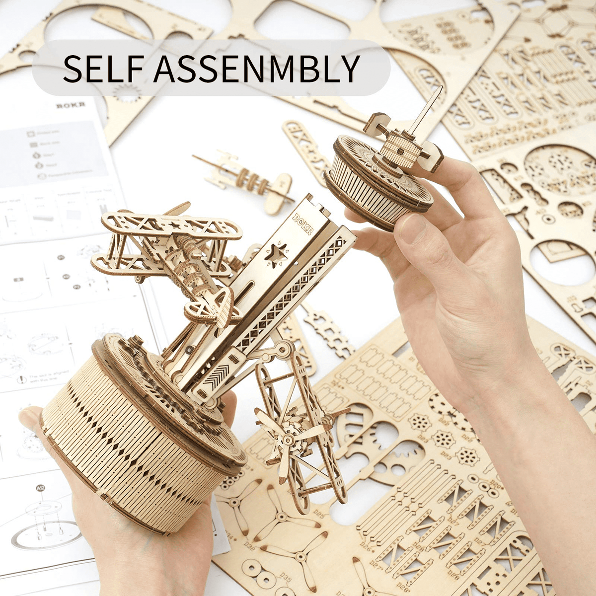 ROKR 3D Wooden Puzzle Mechanical Music Box,DIY Aircraft Model Kits to Build,Best Toy Gift for Kids Adults on Birthday,Decoration for Room(AMK41 Airplane Control Tower)
