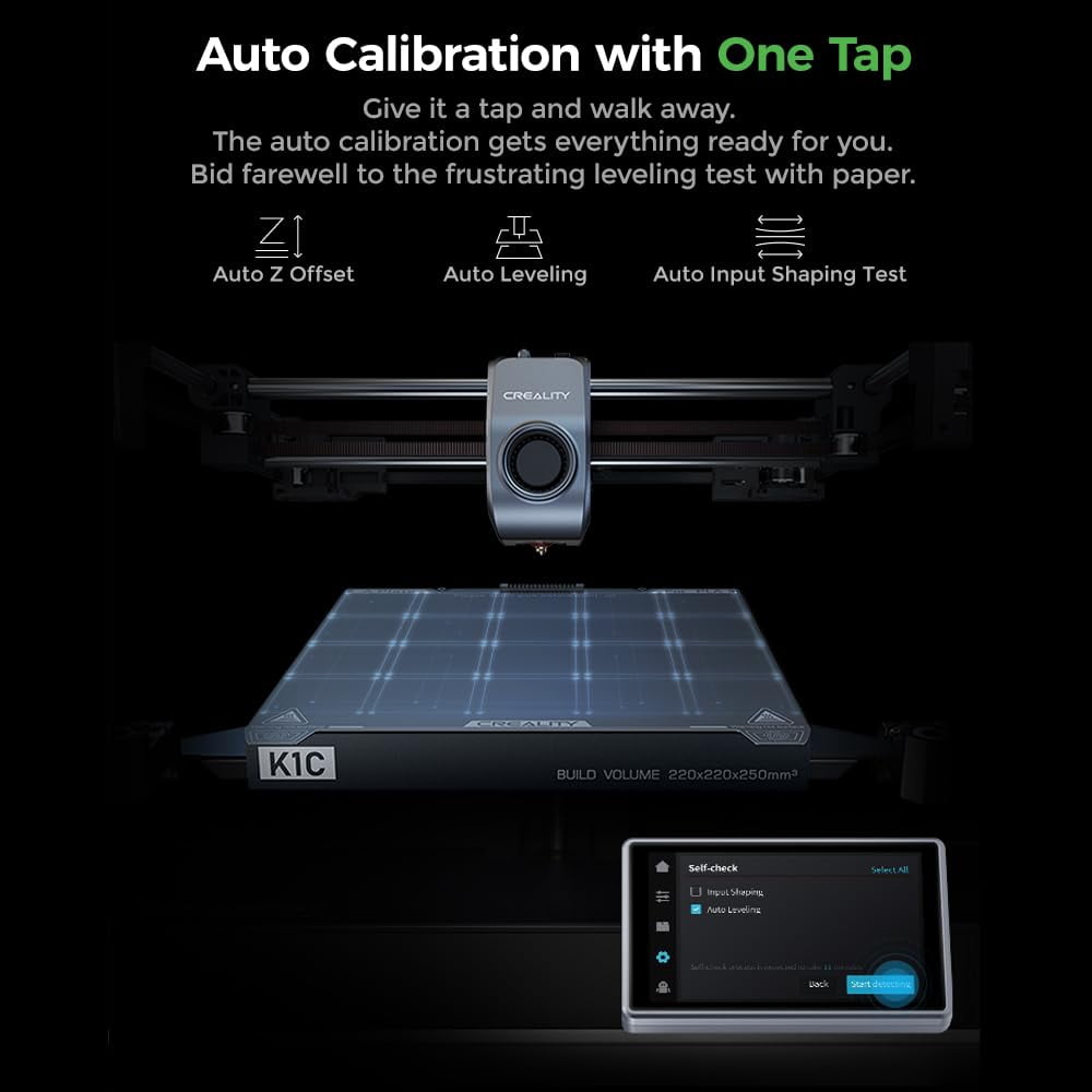 Creality K1C 3D Printer, 600mm/s High-Speed Core XY, Auto Leveling, 300℃ Direct Drive Extruder, Supports Carbon Fiber Filament, AI Camera & Cooling System