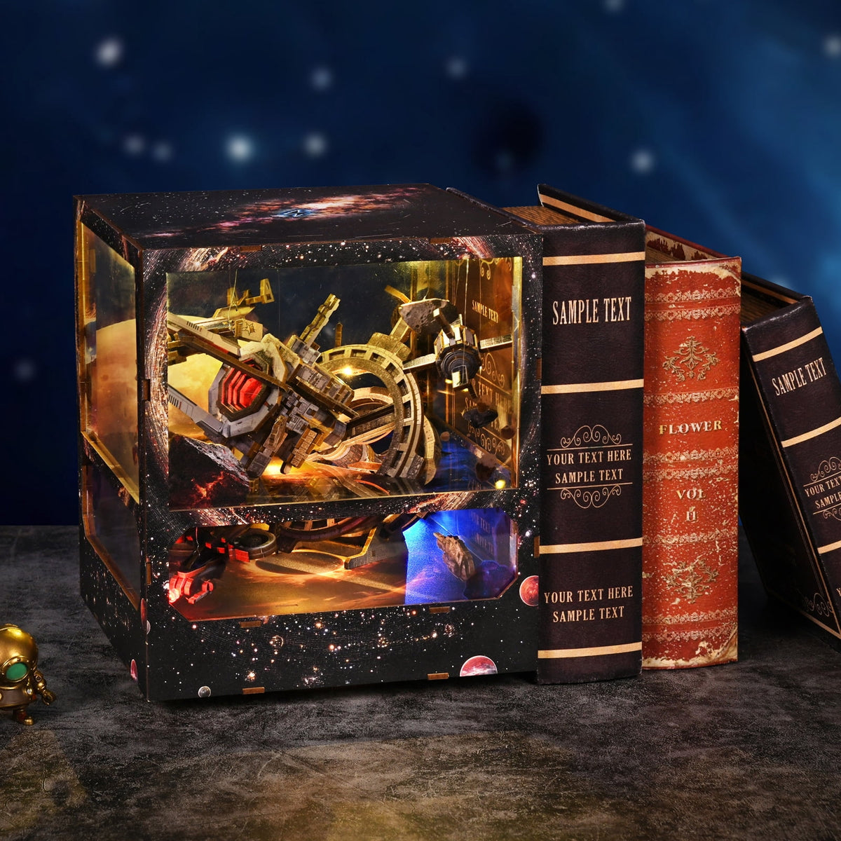 DIY Book Nook Kit with LED Light, Fantasy Wonderland Fold-Out Storybook Diorama, 3D Wooden Puzzle Bookshelf Decor Gift for Adults Teens