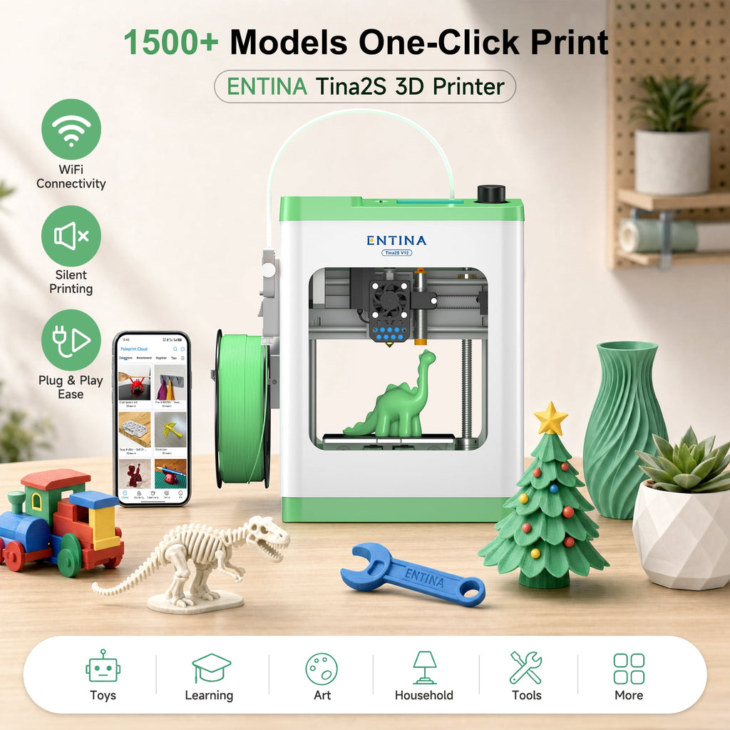 Entina Desktop 3D Printer Tina2S, Wi-Fi Control Auto Leveling Heated Plate for Beginners STEM DIY