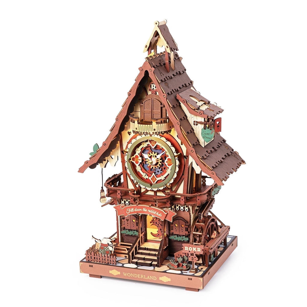 ROKR Cuckoo Clock 3D Wooden Puzzle Kit, Mechanical Clock Model with Moving Pendulum and LED Light, Colorful DIY Craft Decor Xmas Gift Toy for Adults