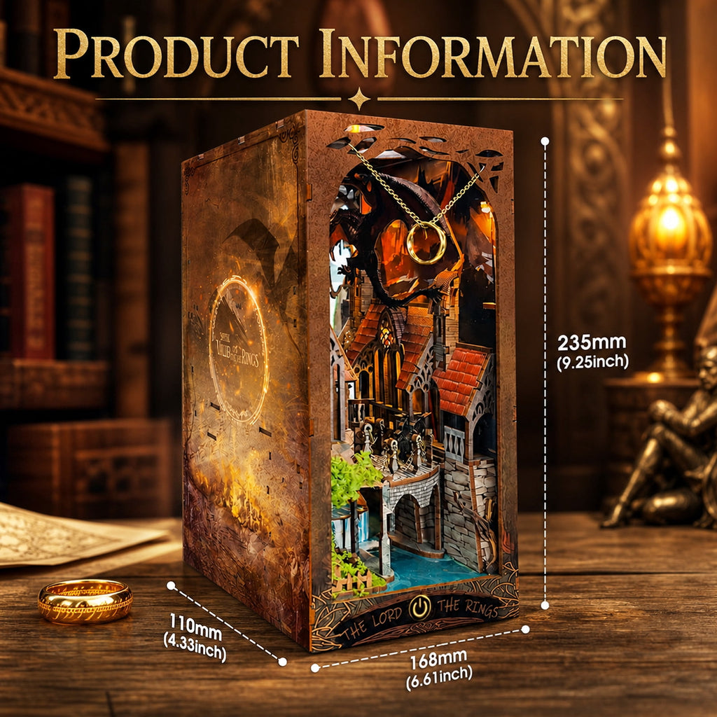 MOJINO DIY Book Nook Kit, Fantasy Theme Miniature House 3D Wooden Puzzle with LED Light, Tiny Home Dollhouse Craft Kit for Adults & Teens