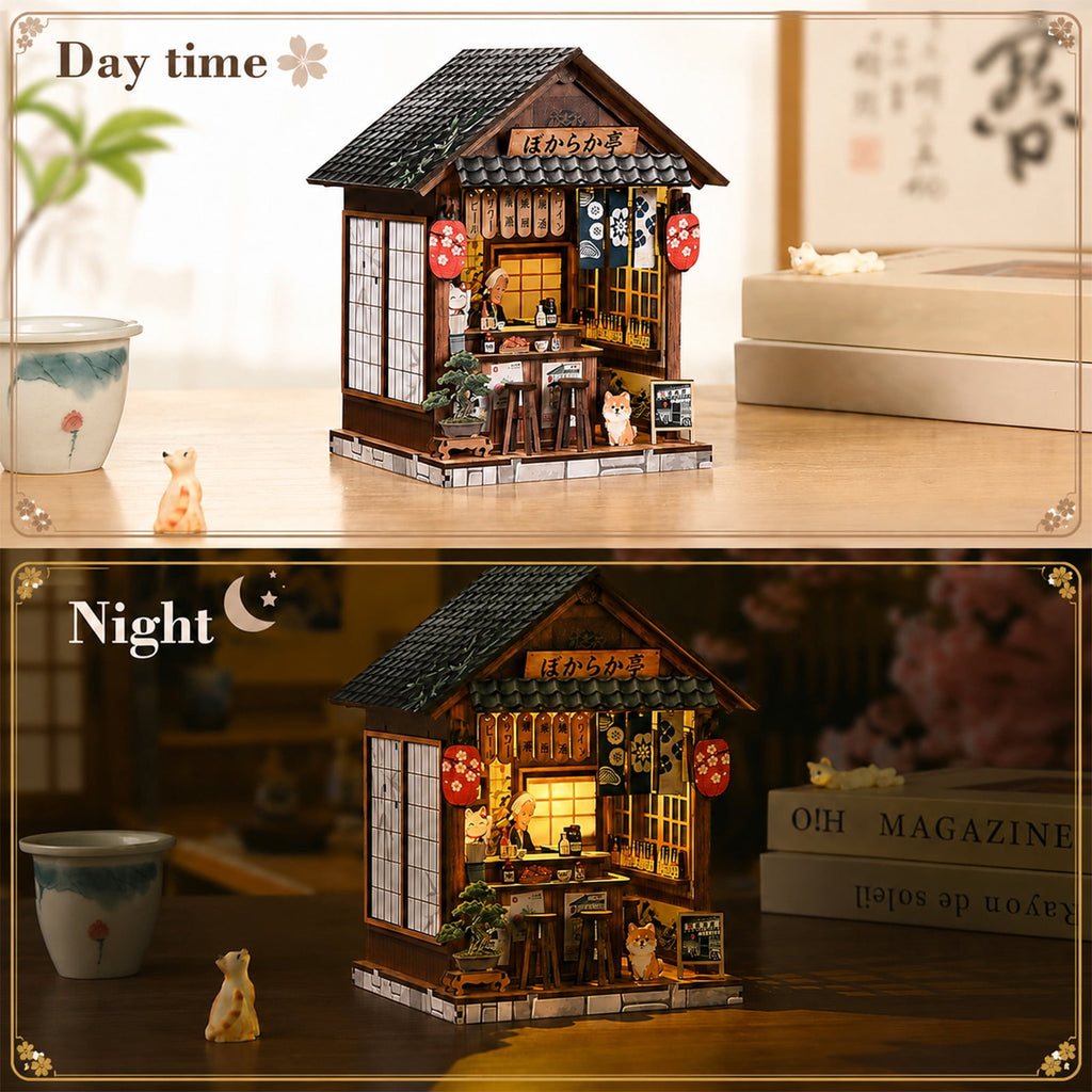 MOJINO Book Nook Kit for Adults, DIY Miniature House Kit with LED Light, 3D Wooden Puzzle Bookshelf Decor, Craft Kit, Japanese Izakaya