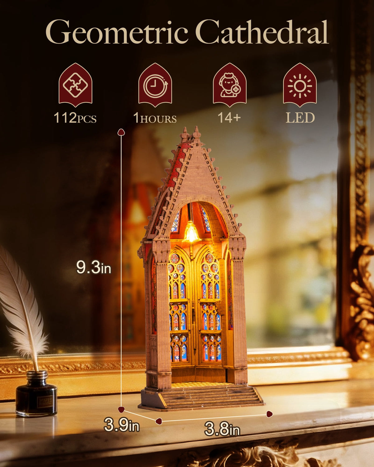 Robotime 3D Wooden Puzzles, Starry Dome Cathedral Wooden Model Kits for Adults to Build, DIY MIniature House Kit with LED for Home Decor, Gifts for Adults Kids
