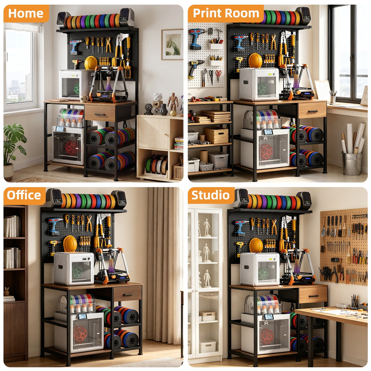Jivora 37.80" 3D Printer Stand with Filament Storage, Workstation Table with Drawer and Pegboard