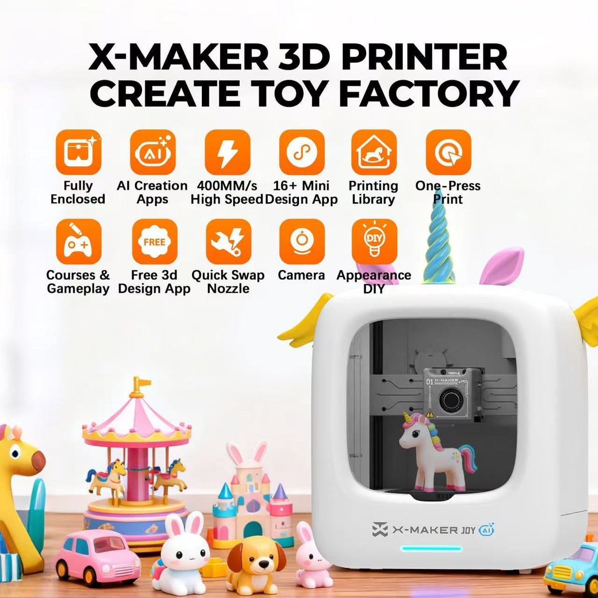 AOSEED 3D Printer for Kids & Families: Educational Toy, AI Design Apps & Customizer, Creative Gift for Kids, AI Printer + 4 Filaments + Toy Pack