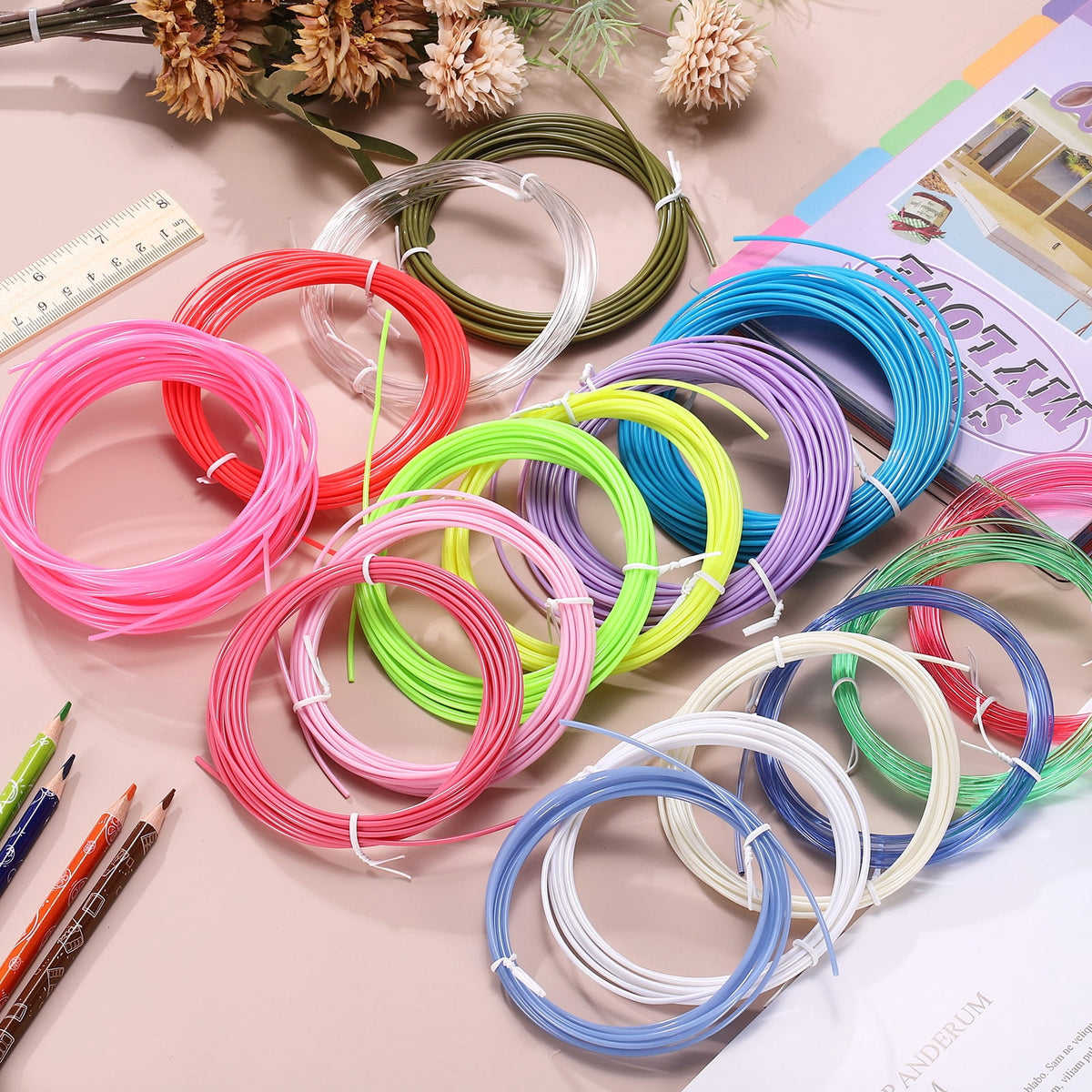 Uxcell 12 Colors ABS 3D Pen Printer Filament Refills, Each Color 32.8 Feet Total 394 Feet 1.75mm Printing Filament for Most 3D Printing Pens
