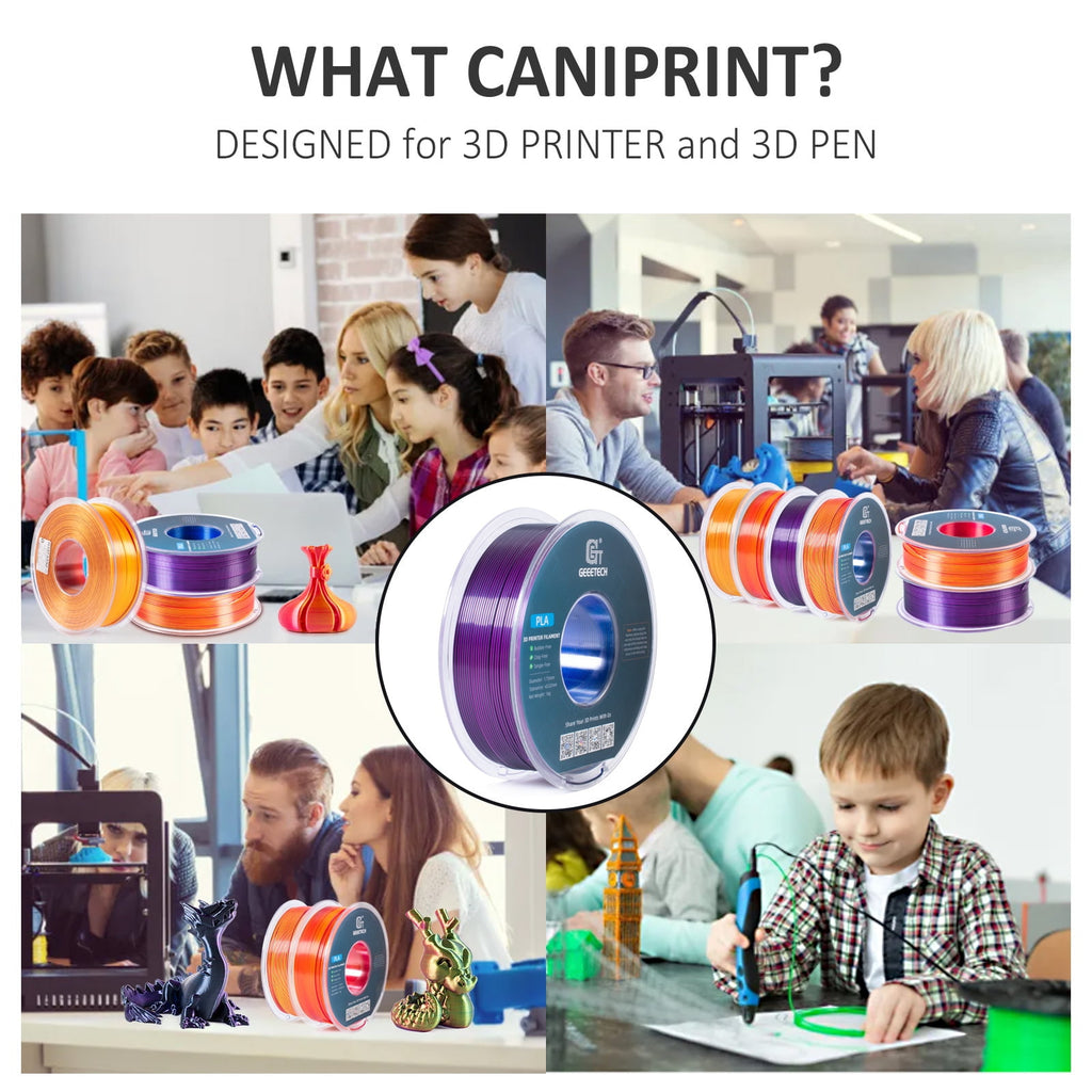 Geeetech Anti-silk type 3D Printer PLA Filament 1kg Toughness Enhanced Filament with 1.75mm Dimensional Accuracy +/-0.03mm, 1080 Feet per Roll, Vacuum Packaging Three-color blue, purple and black