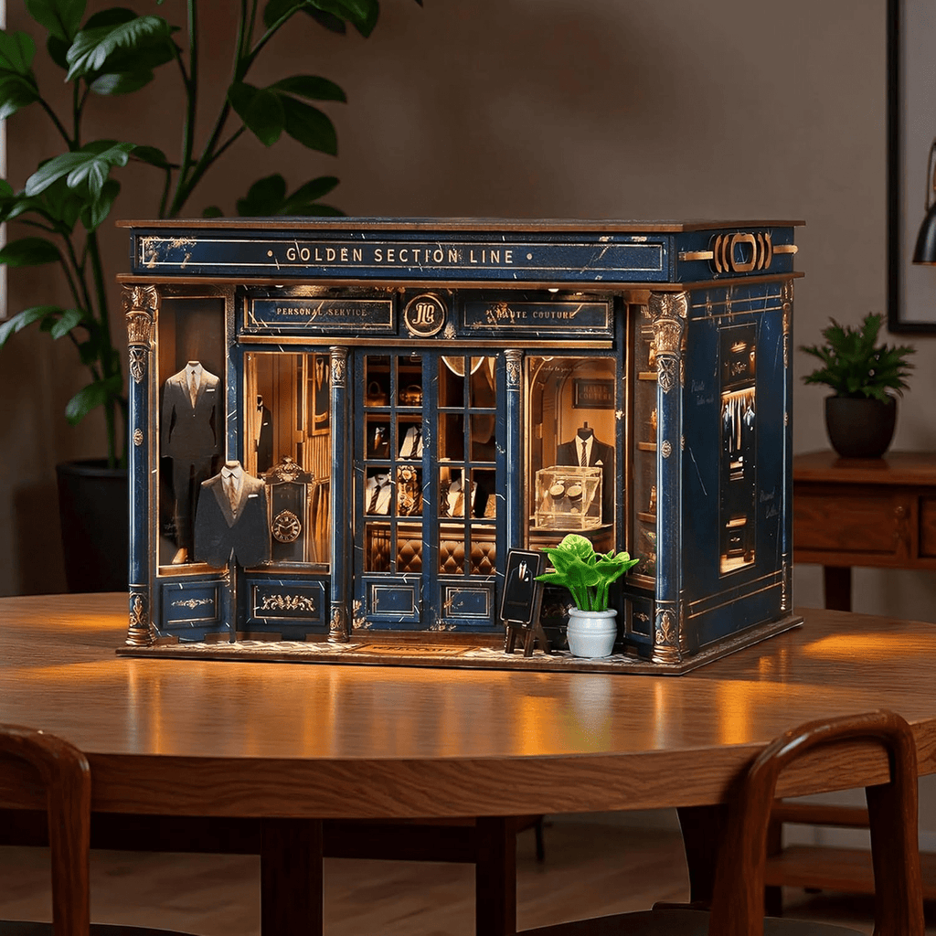 Qissep Book Nook Kit for Adults - Golden Section Line DIY Miniature Dollhouse 3D Wooden Puzzle, Creative Bookshelf Insert Decor, Unique Home Decoration Craft Kits for Women Men