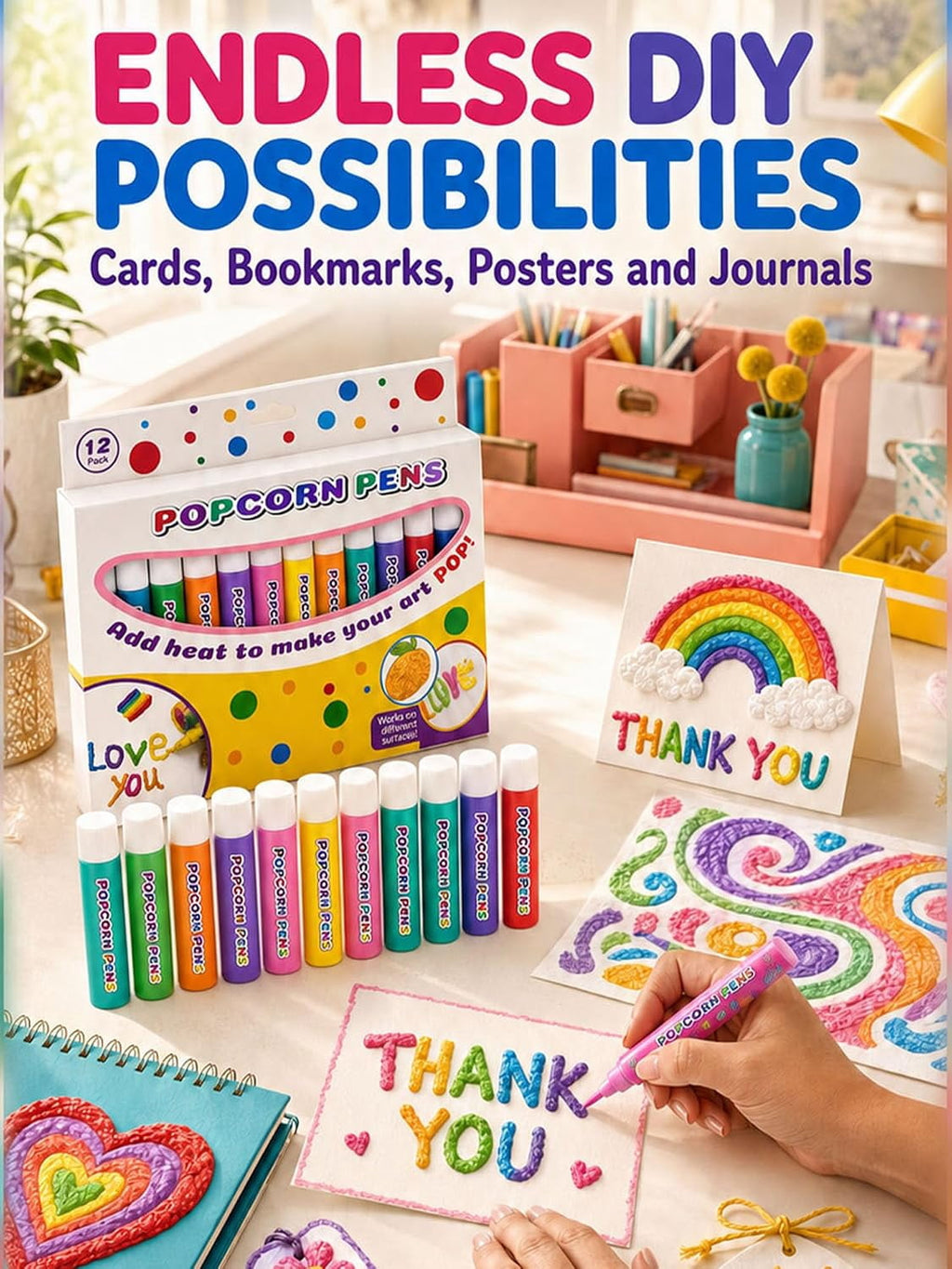 3D Relief Art Pen, Popcornpens Works On Different Surfaces（12 color,2pcs）