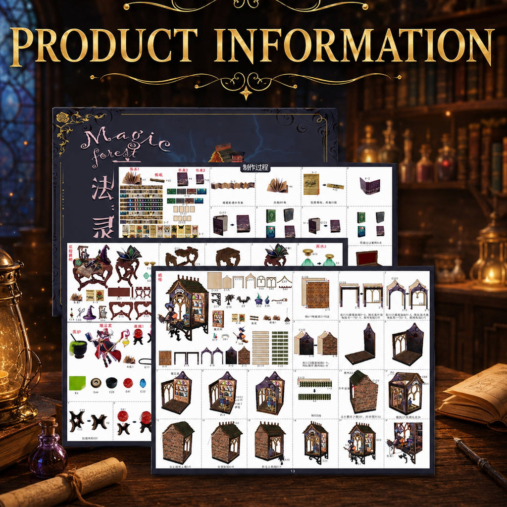 MOJINO Book Nook kit, DIY Miniature House Kit for Adults, Magic Witch House 3D Wooden Puzzle Dollhouse with LED Lights, Fantasy Room Decor and Craft Gift