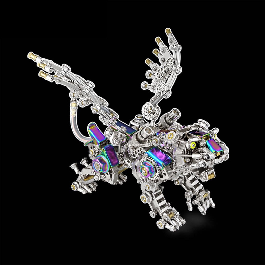 3D Metal Puzzle Colorful Bengal Tiger Model Kit, 700PCS Mechanical Steampunk Tiger 3D Metal Jigsaw Puzzle to Build, DIY Assembly Gift for Adults & Teens -Wings 1 Pair