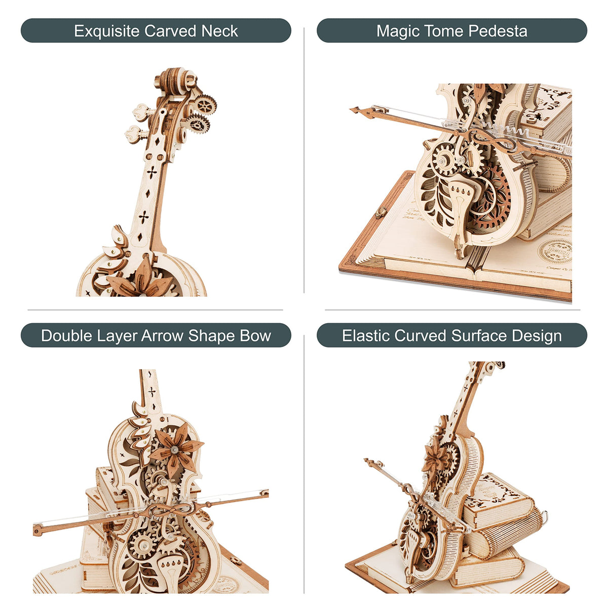 ROKR 3D Puzzle Music Box Wooden Model Kit Magic Cello Mechanical Building Kit Desk Gift for Men Women Hobby for Adults