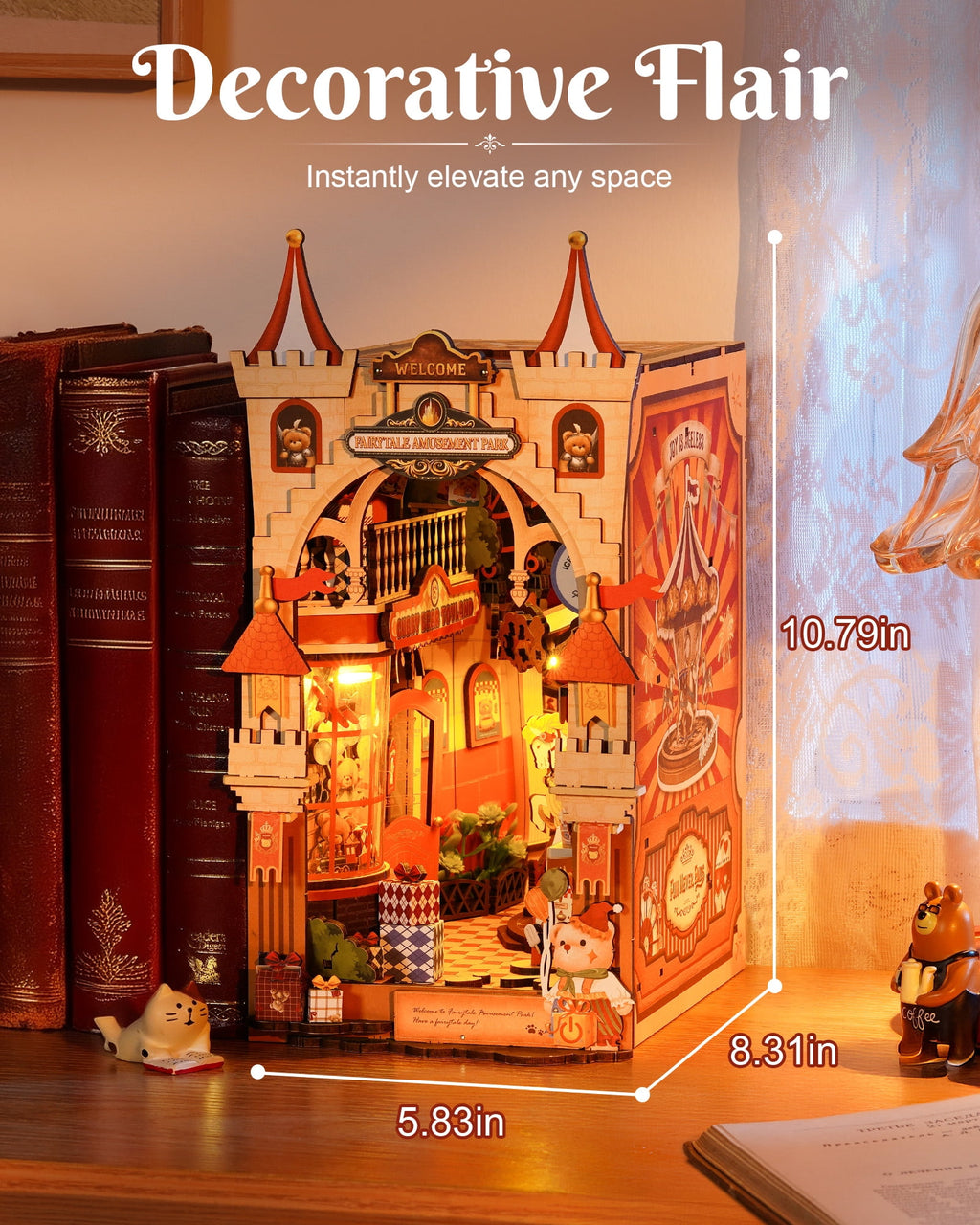 Robotime Fairytale Amusement Park Wooden 3D Puzzle, Diy Book Nook Building Kit for Adults, 257 Pieces