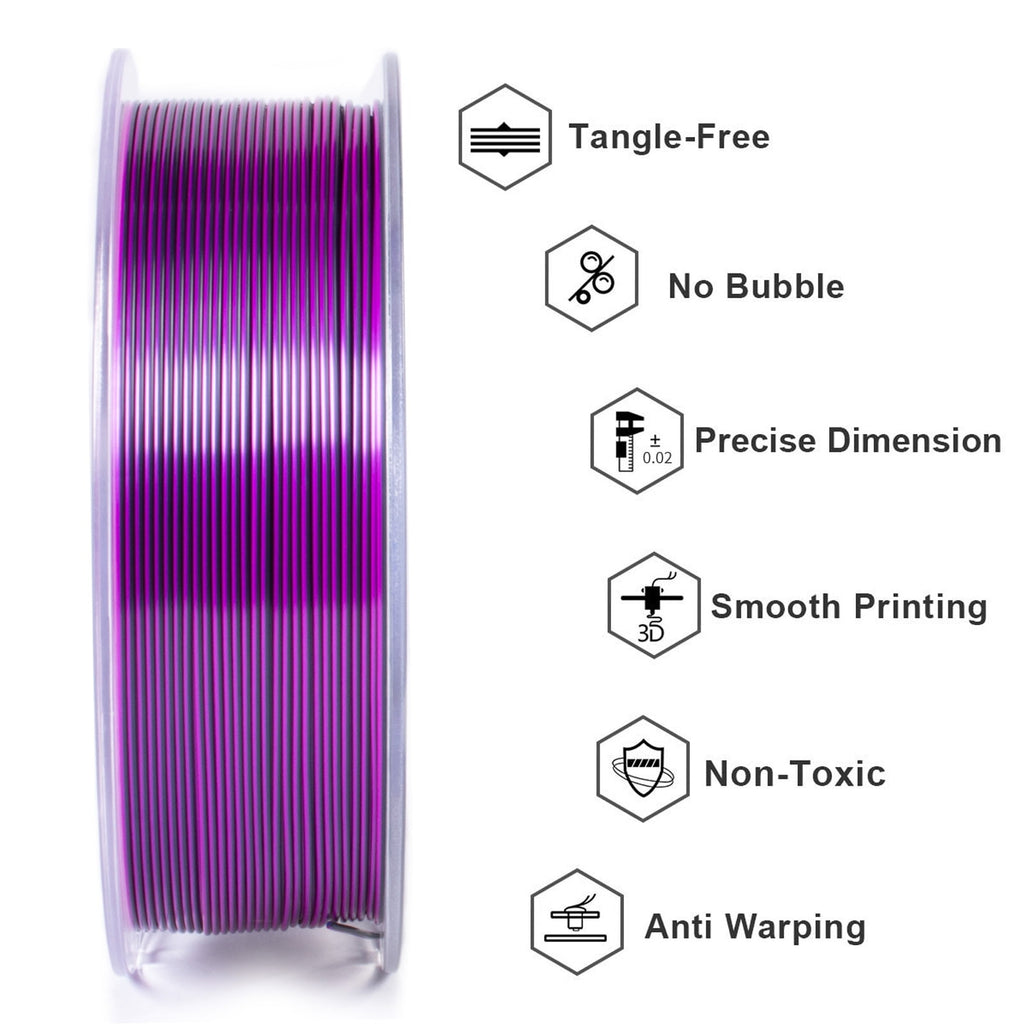 Geeetech Anti-silk type 3D Printer PLA Filament 1kg Toughness Enhanced Filament with 1.75mm Dimensional Accuracy +/-0.03mm, 1080 Feet per Roll, Vacuum Packaging Three-color blue, purple and black